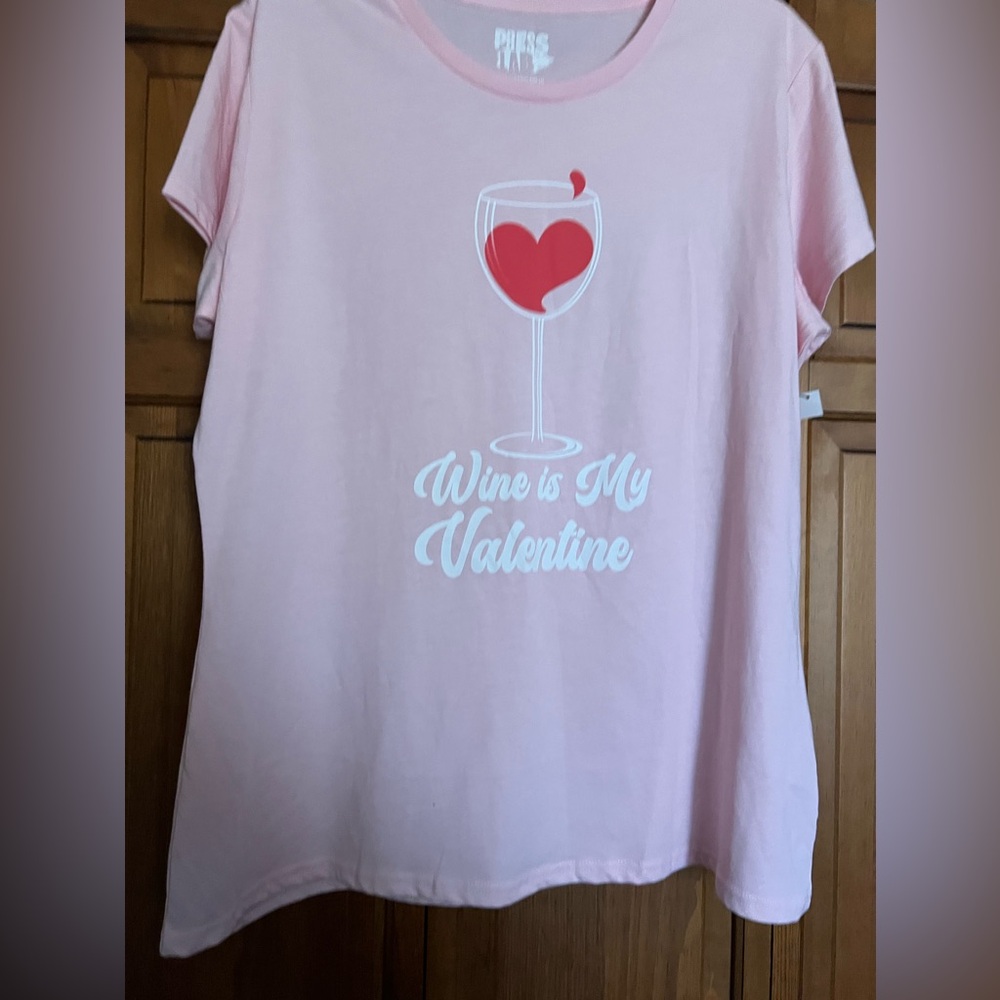 Press Lab Women’s XL Wine Is My Valentine new pink tee PLUS free socks, both new